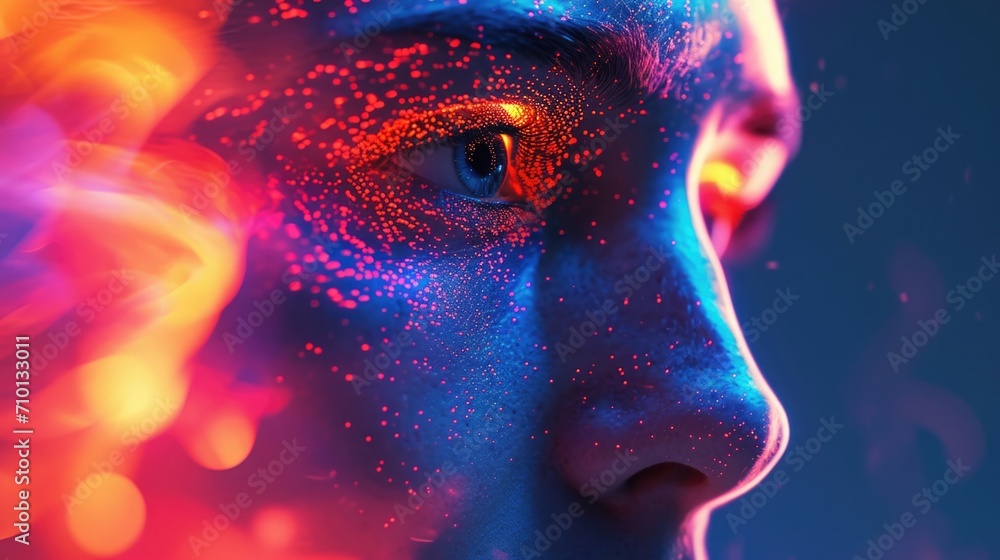 AI in Art Design: Artist co-creating with AI, colorful digital art pieces on display, studio filled with innovative tech and creativity AI in Art Design: Artist co-creating with AI, colorful digital art pieces on display, studio filled with innovative tech and creativity