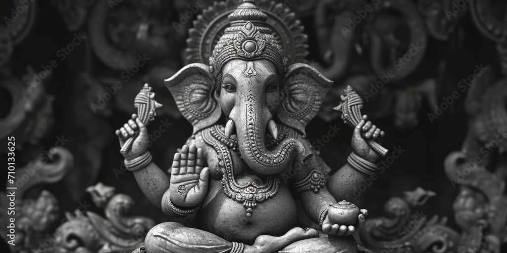 A black and white photo capturing the statue of an elephant. Suitable for various uses A black and white photo capturing the statue of an elephant. Suitable for various uses