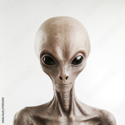 Portrait of a humanoid alien on white background