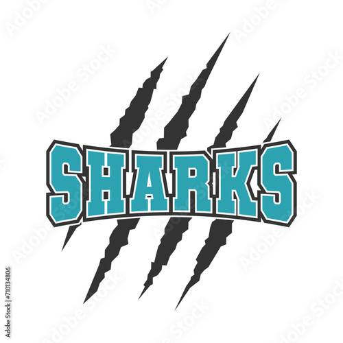 Sharks sport mascot emblem animal scratch claw stripes spirit school team.