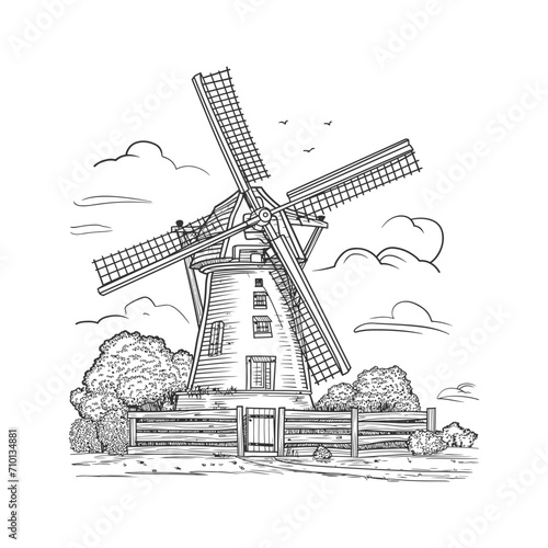 Windmill Illustration Clip Art Design Shape. Holland Silhouette Icon Vector.