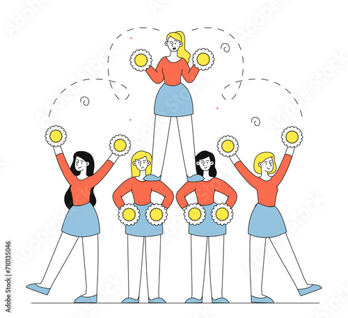 Team of cheerleaders vector linear