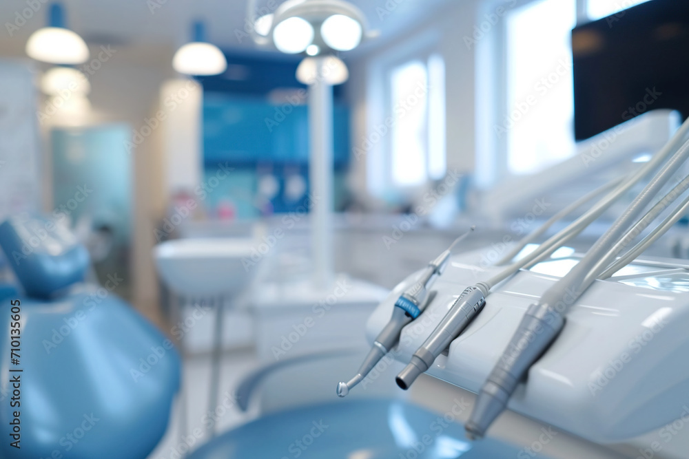 Blurred background of a dental clinic. Defocused interior of a modern dental office