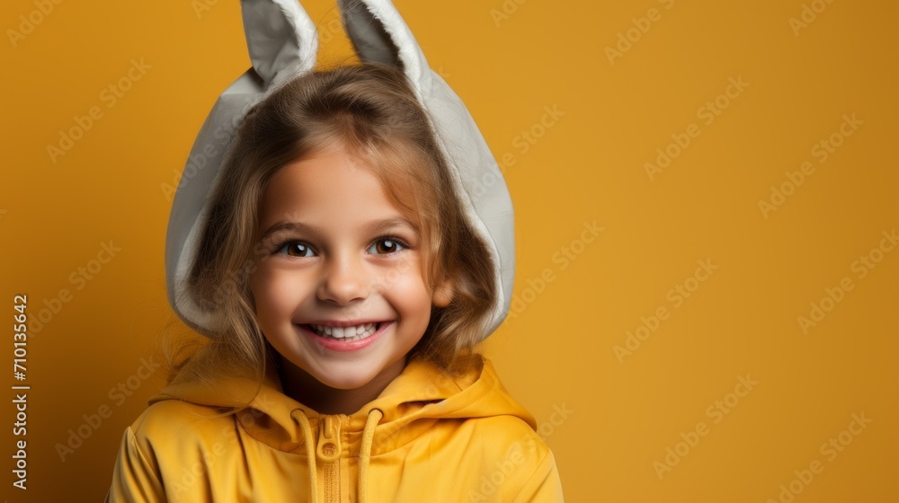 Cute blonde girl in a fancy bunny costume. Yellow plain background, with space for copy space.
Cute blonde girl in a fancy bunny costume. Yellow plain background, with space for copy space.