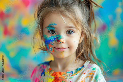 Little girl playing with colors