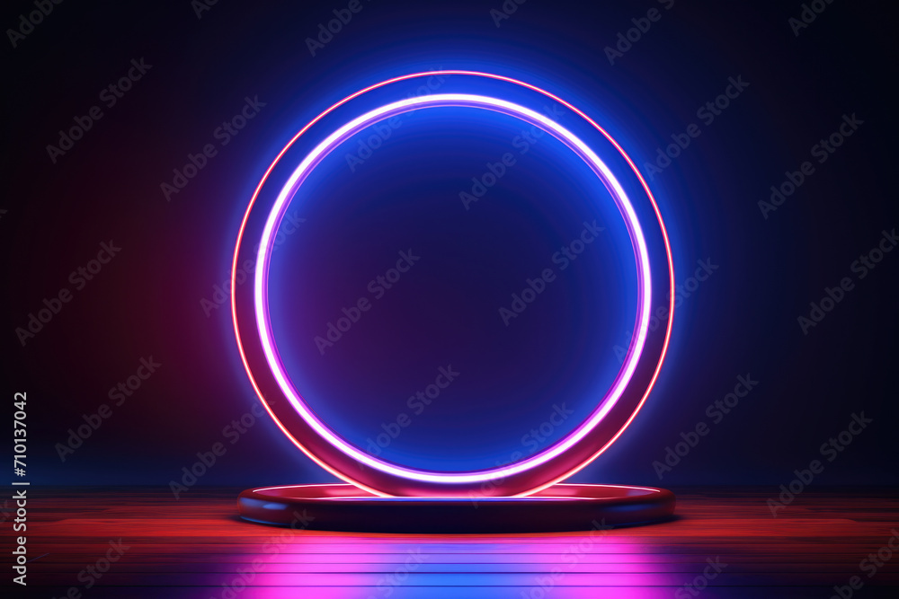 Neon circle on wooden surface. This image can be used for various design projects. Neon circle on wooden surface. This image can be used for various design projects.