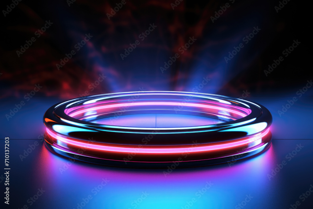 Picture of ring of neon lights illuminating dark room. Perfect for adding vibrant and energetic atmosphere to any design project. Picture of ring of neon lights illuminating dark room. Perfect for adding vibrant and energetic atmosphere to any design project.