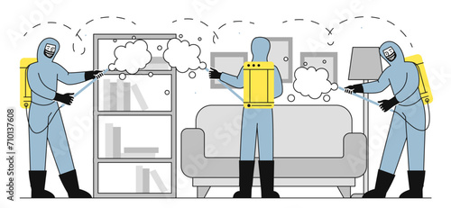 Disinfection of premises vector linear concept