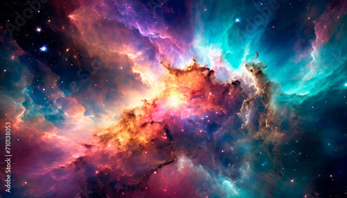 Abstract background of the immensity of space with lots of colors of various galaxies, stars and supernova explosions. Deep and immense space. photo