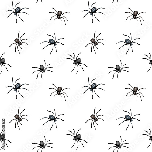 Vector illustration with spiders. Seamless pattern.