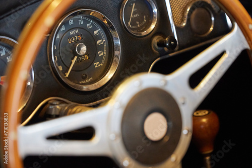 Steering wheel of vintage car at an antique car exhibition in Denmark © Виктор Осипенко