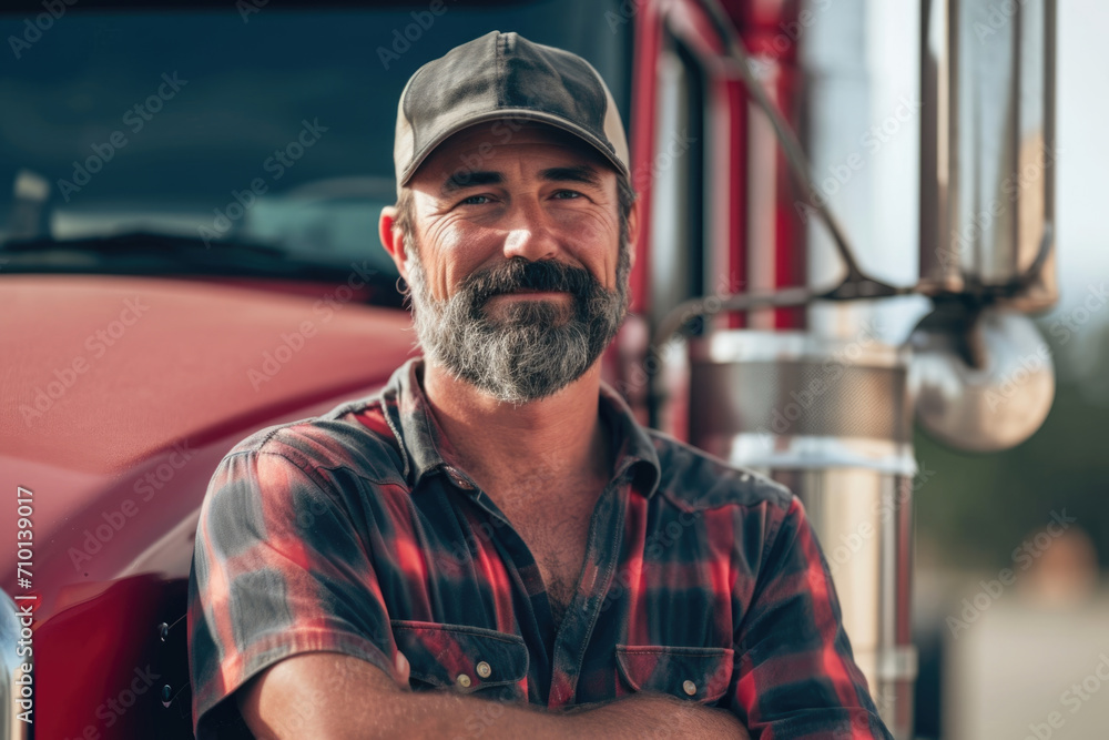 Male Truck Driver by Big Rig Male Truck Driver by Big Rig