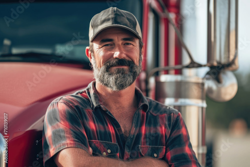 Male Truck Driver by Big Rig