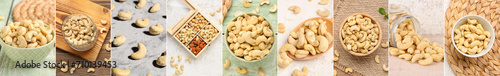 Collage of healthy cashew nuts