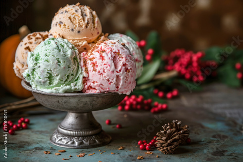 Seasonal ice cream flavors, a seasonal image showcasing unique and seasonal ice cream flavors.