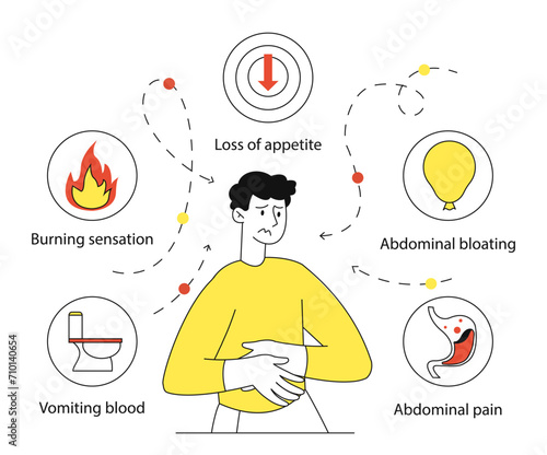 Gastritis symptoms vector linear concept