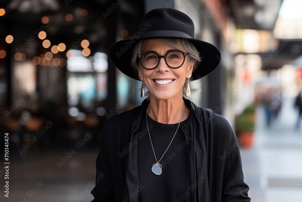 Portrait of a happy senior woman wearing hat and eyeglasses Portrait of a happy senior woman wearing hat and eyeglasses