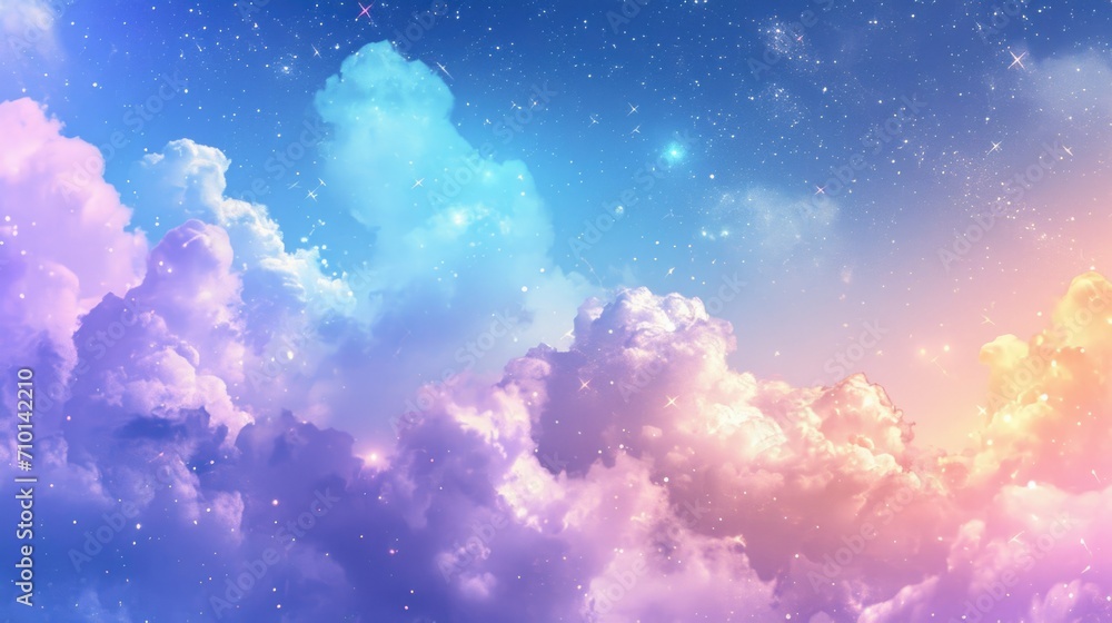 Beautiful clouds in the sky, galaxy background with stars, night scene. manga style generative ai Beautiful clouds in the sky, galaxy background with stars, night scene. manga style generative ai