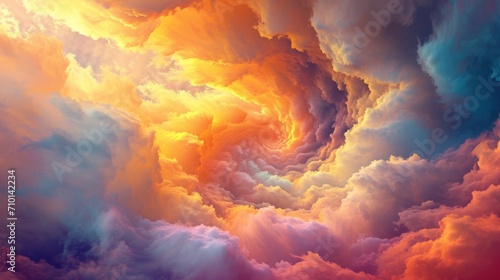 A vibrant sky filled with colorful clouds. This picture can be used to add a touch of beauty and serenity to various projects photo