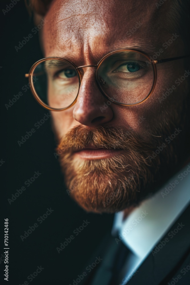 A close-up image of a man with glasses and a beard. This picture can be used for various purposes A close-up image of a man with glasses and a beard. This picture can be used for various purposes