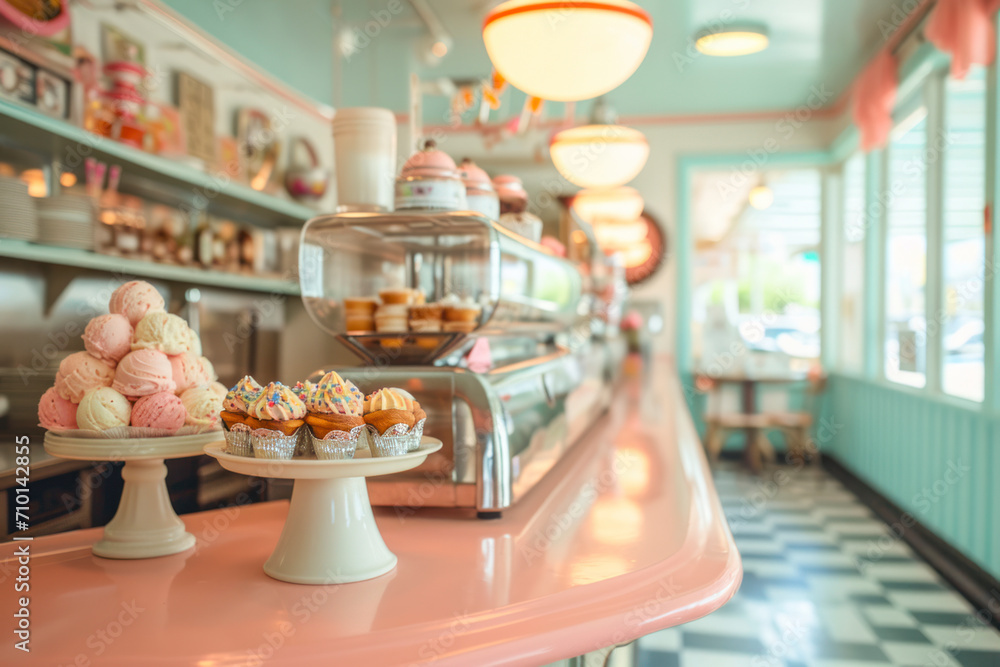 Vintage ice cream parlor, a nostalgic image capturing the charm of a ...
