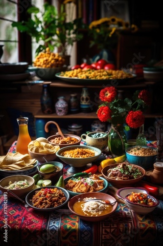 Mexican food decorated table in a restaurant