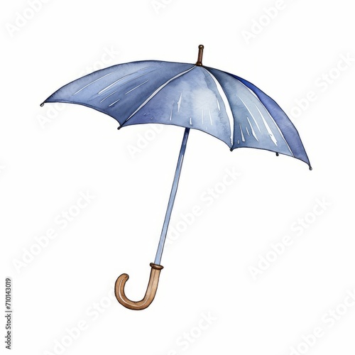 Aquarell eines blauen Regenschirm mit klassischem Design und Holzgriff Illustration
