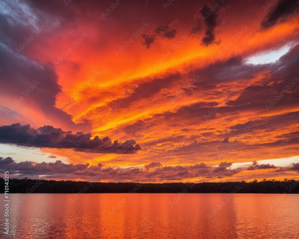 Fiery Sunset Reflections on Water