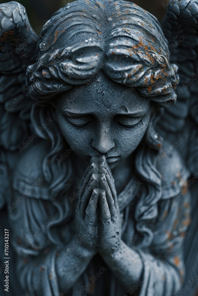Crying and praying angel statue portrait 
