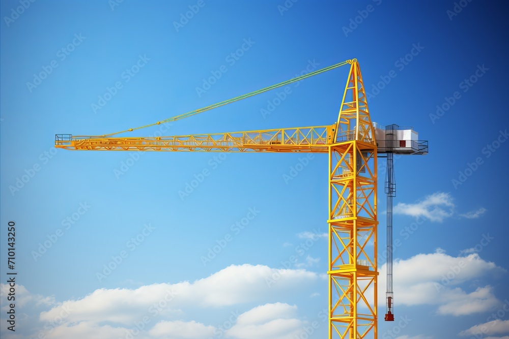 Bright yellow construction crane on building site - industrial equipment for construction projects