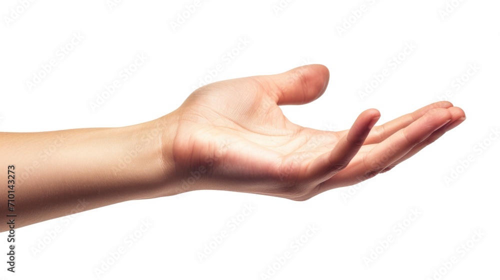 Close-up of an outstretched hand, fingers spread, isolated white background generative ai Close-up of an outstretched hand, fingers spread, isolated white background generative ai