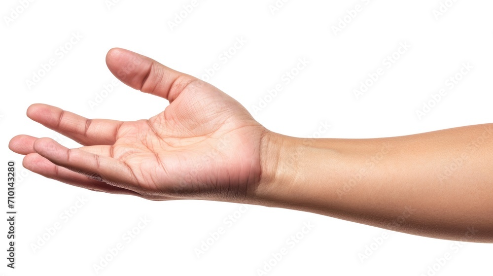 Close-up of an outstretched hand, fingers spread, isolated white background generative ai Close-up of an outstretched hand, fingers spread, isolated white background generative ai
