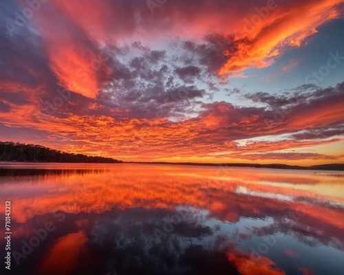 Fiery Sunset Reflections on Water