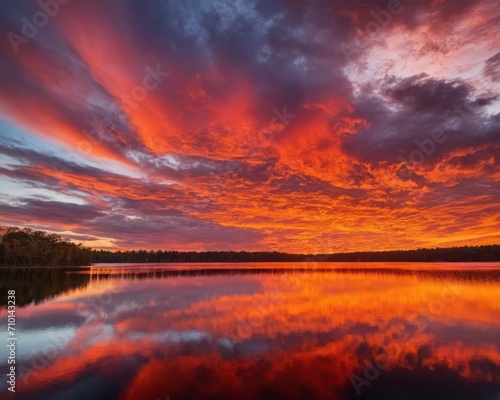 Fiery Sunset Reflections on Water