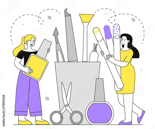Team of manicurist vector linear