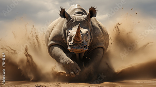 Rhino running with a dynamic pose, Convey the sense of freedom