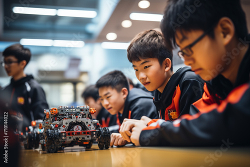 A dynamic shot of students engaged in a robotics competition, illustrating the tech-savvy and innovative mindset of today's youth.