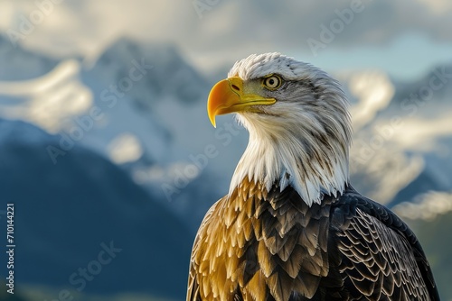 An eagle in a front of the mountains