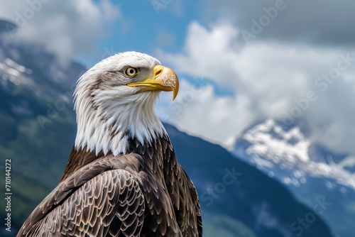 An eagle in a front of the mountains