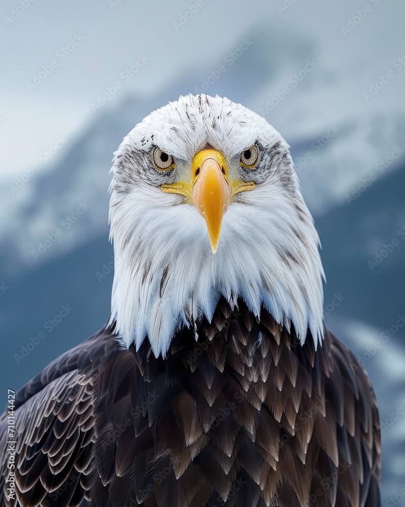Close Up of Bald Eagle With Mountain Background Close Up of Bald Eagle With Mountain Background
