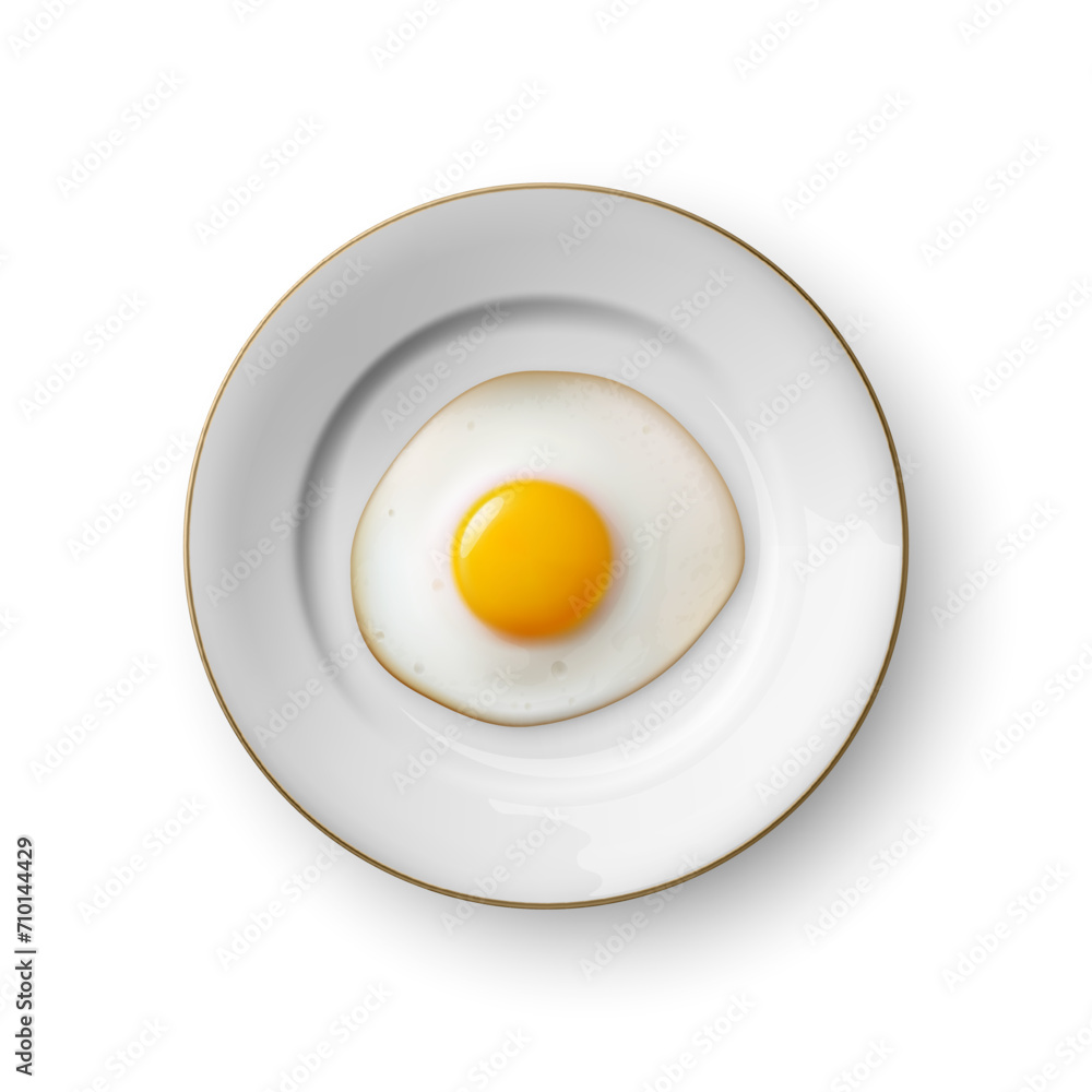 Realistic Vector 3d Fried Egg on a Dish Plate Closeup Isolated in Top View. Design Template of Scrambled Eggs, Fried Egg or Omelette, Breakfast Concept Realistic Vector 3d Fried Egg on a Dish Plate Closeup Isolated in Top View. Design Template of Scrambled Eggs, Fried Egg or Omelette, Breakfast Concept