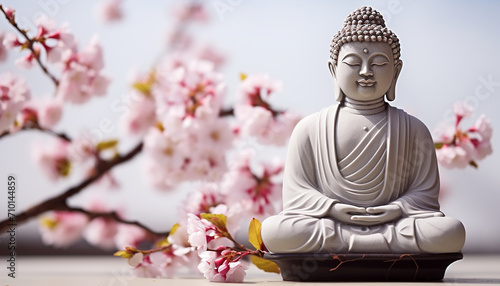 Meditating Buddha finds harmony in tranquil lotus blossom generated by AI