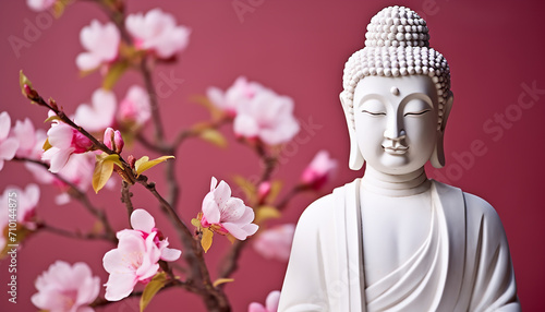 Buddhist statue meditating in nature, symbolizing spirituality generated by AI