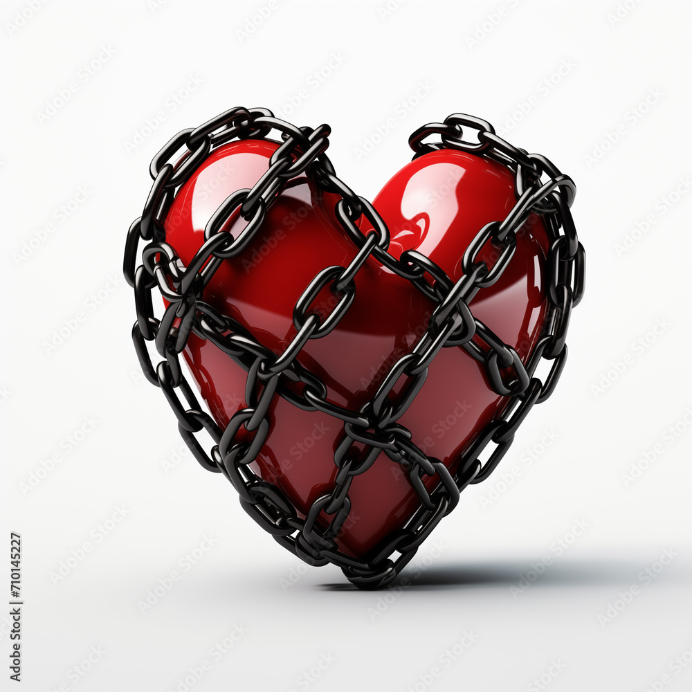 Red heart in chains on a white background. 3D illustration. Red heart in chains on a white background. 3D illustration.