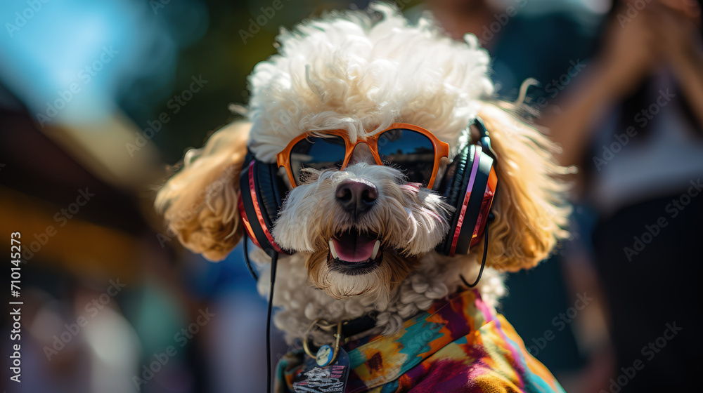 poodle with glasses and headphones poodle with glasses and headphones