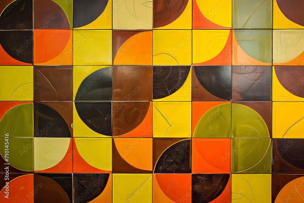 Fototapeta premium Circle geometric 1970s interior wallpaper, surface material texture