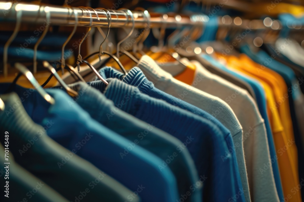 Fototapeta premium A rack of clothes hanging on a clothes rack. Suitable for fashion and retail-related projects