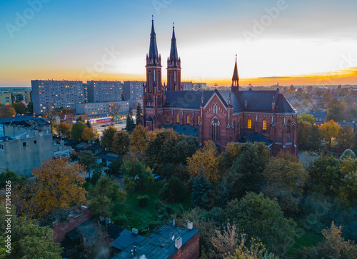 Wallpaper Mural View at Pabianice city and Church of Our Lady of the Rosary from a drone at sunset Torontodigital.ca