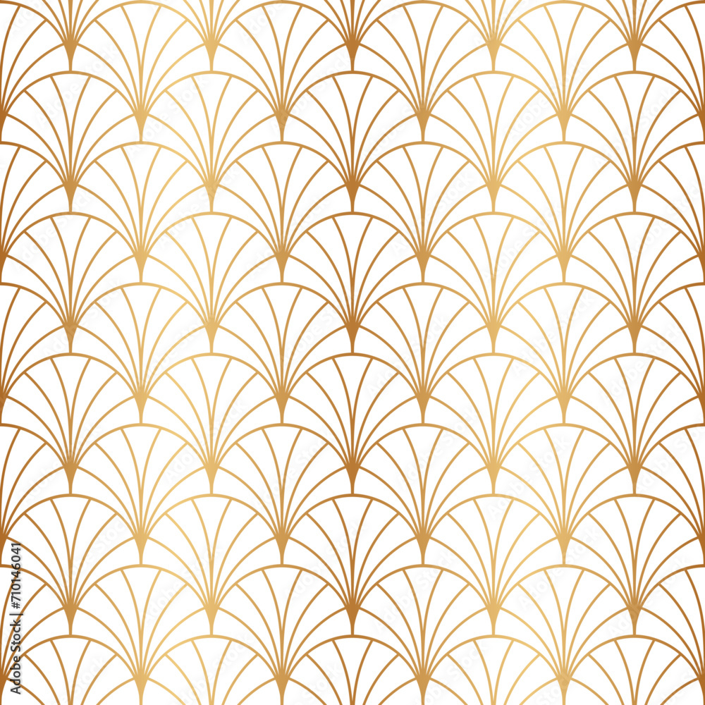 Art deco gold seamless pattern. Repeated golden fan patern. Abstract nouveau background for prints design. Repeating geometric lattice. Gatsby repeat motif. Artdeco fancy lattice. Vector illustration Art deco gold seamless pattern. Repeated golden fan patern. Abstract nouveau background for prints design. Repeating geometric lattice. Gatsby repeat motif. Artdeco fancy lattice. Vector illustration