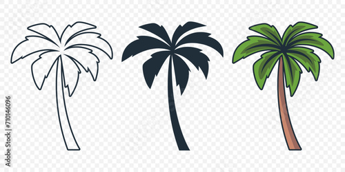 Vector Palm Trees, Palm Tree Icon Set Isolated. Design Template for Tropical, Vacation, Beach, Summer Concept. Vector Illustration. Front View